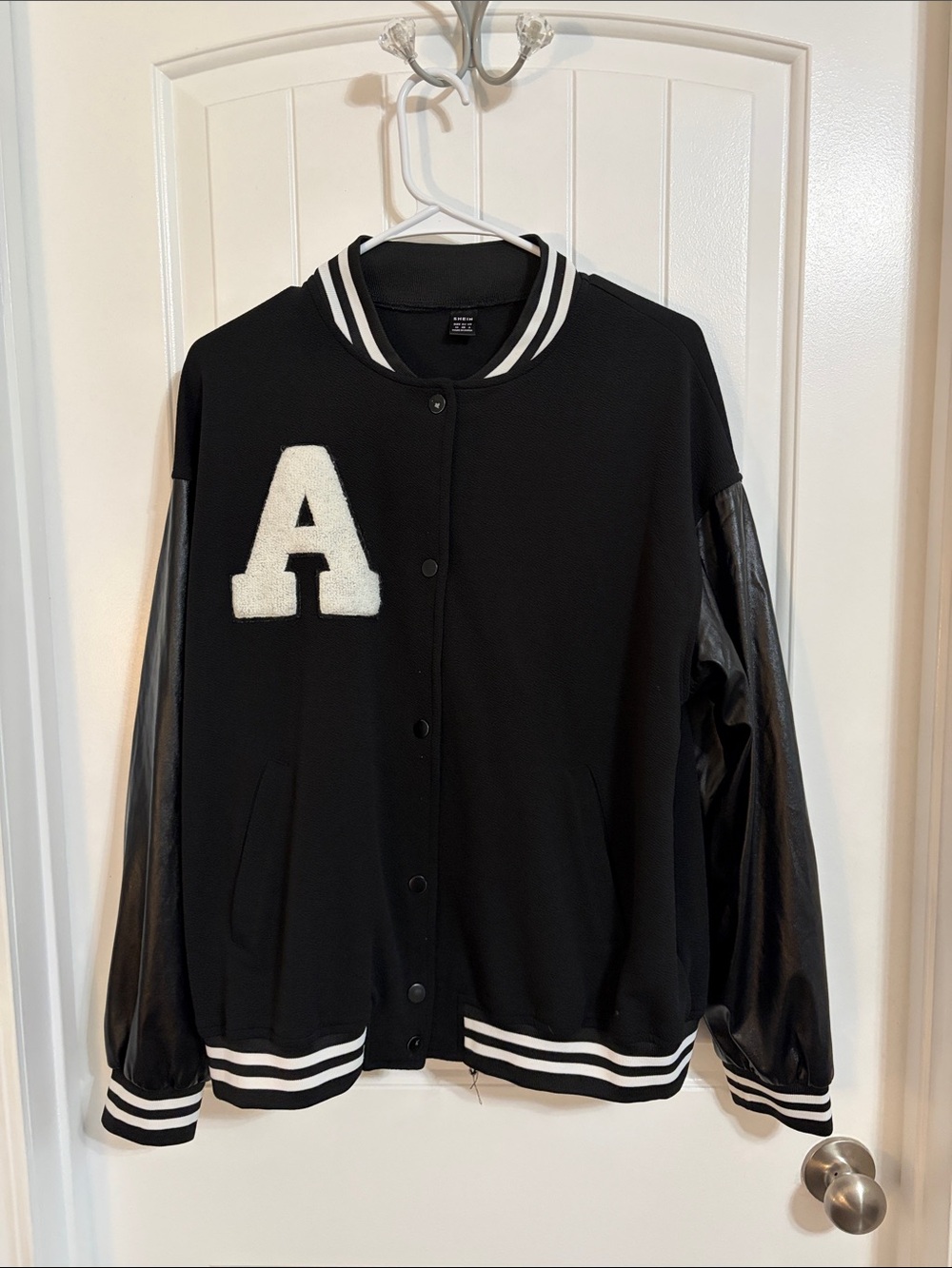 SHEIN Black Varsity Jacket with White 'A' Patch